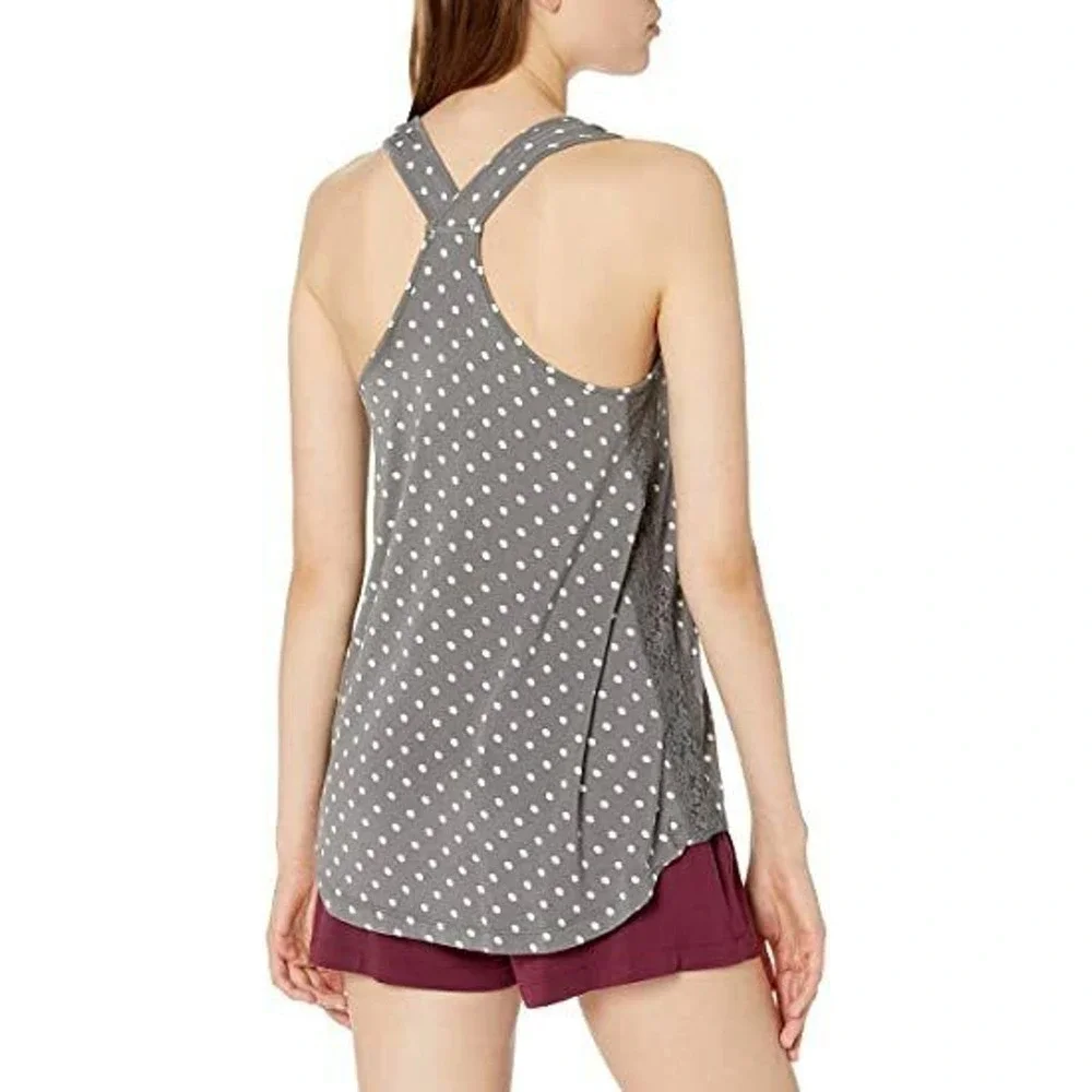 NEW PJ SALVAGE Haute Spot Charcoal Grey Polka Dot Tank Lounge Work from Home M